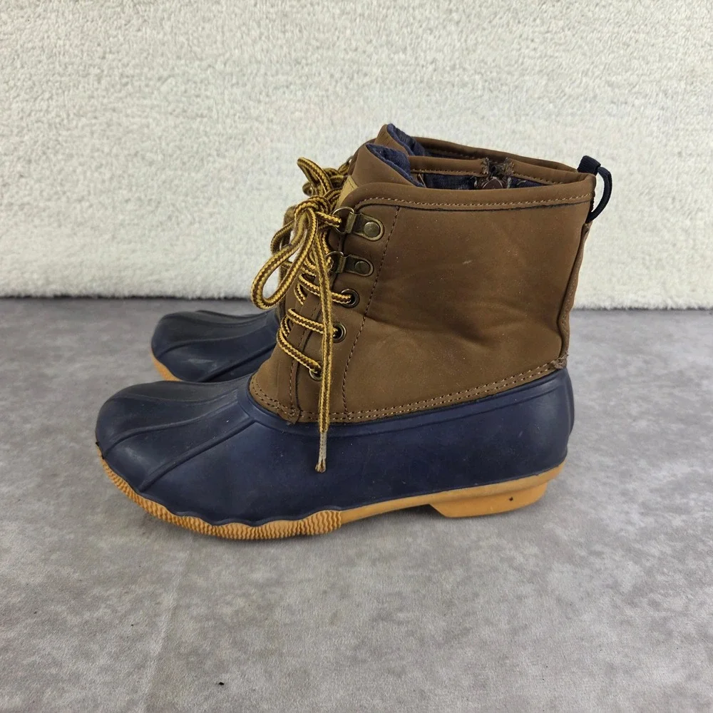 Crown & Ivy Ryan Rudy-BB Duck Boots Cognac Navy Blue Side Zip Mens 4M